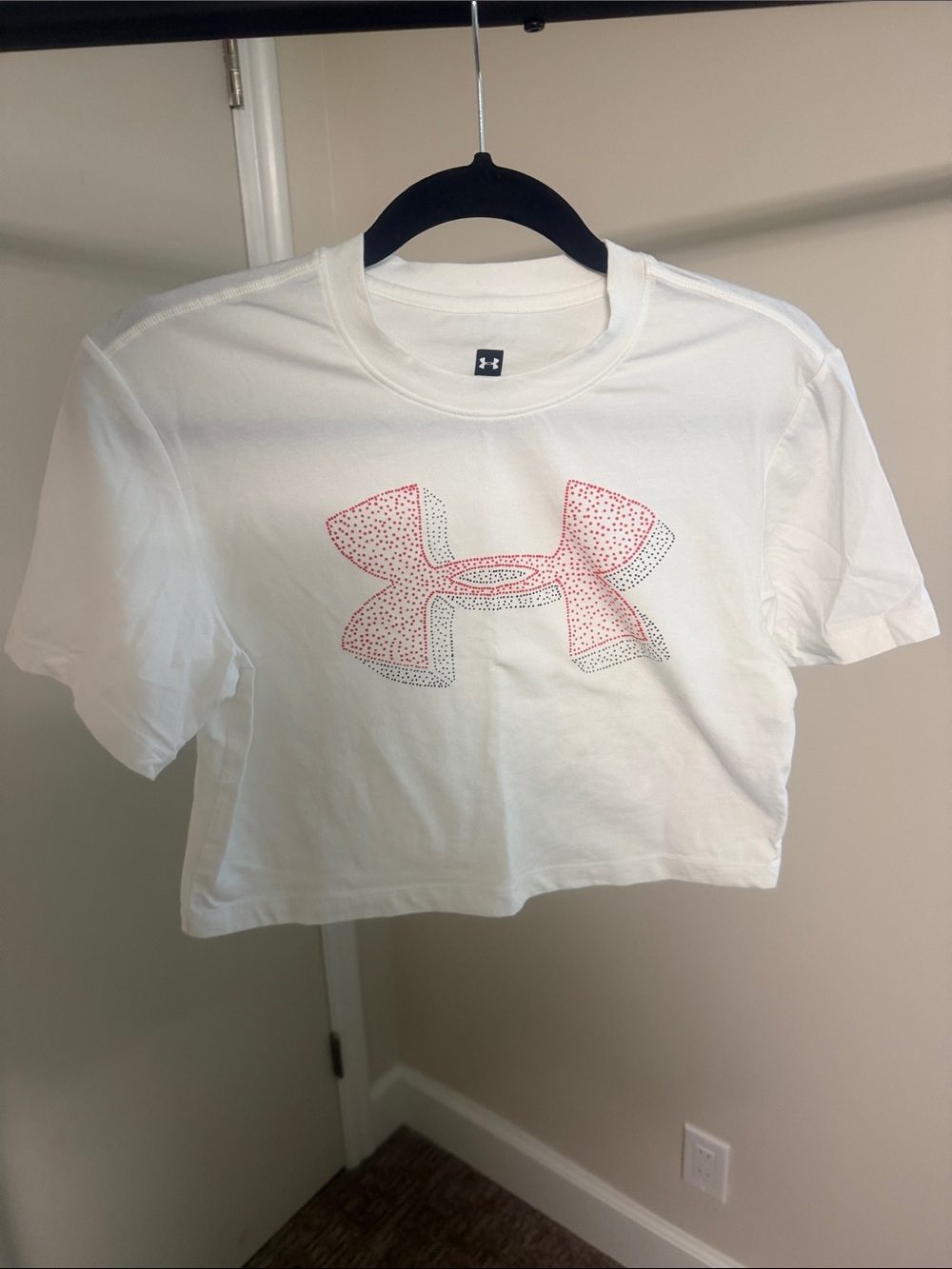 Under Armour White Crop Tee with Orange Dotted Logo